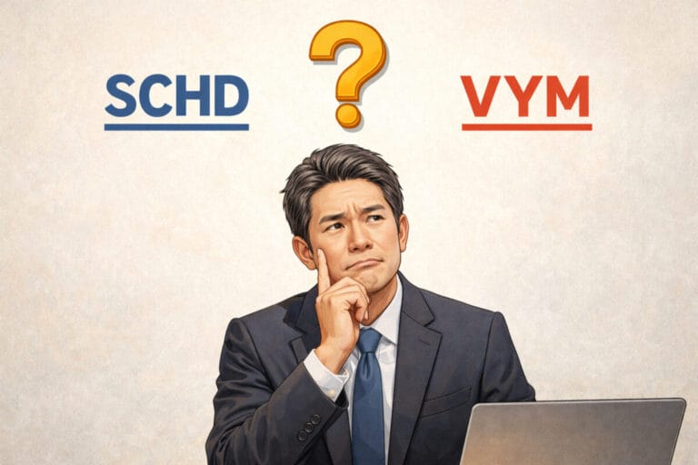 schd-vs-vym 투자를 고민하는 남성 일러스트