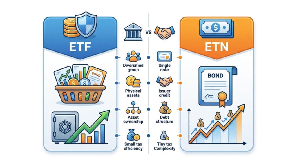 ETF ETN 차이 설명하는 다이어그램