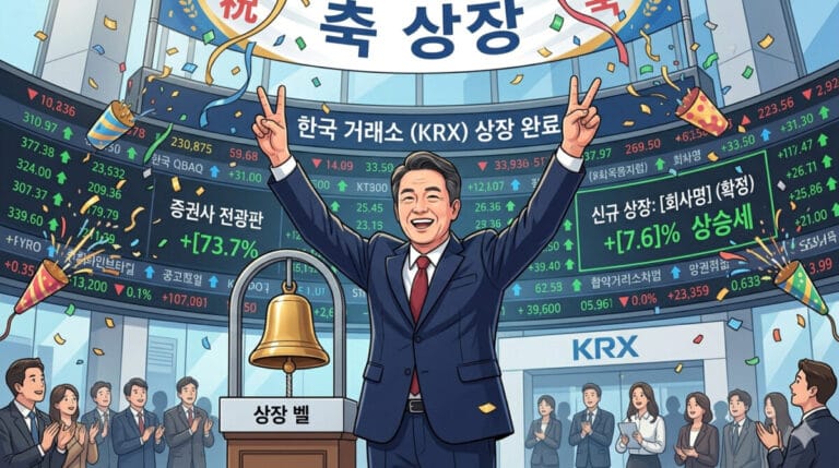 IPO 이후 상장 후 즐거워하는 대표의 모습 일러스트