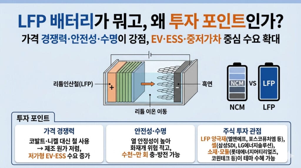LFP 배터리 관련주 투자포인트 정리 다이어그램