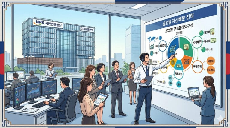 국민연금 투자종목 포트폴리오를 구성하고 있는 모습 일러스트