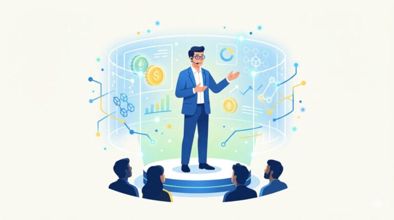 STO 투자를 설명하는 강사 일러스트