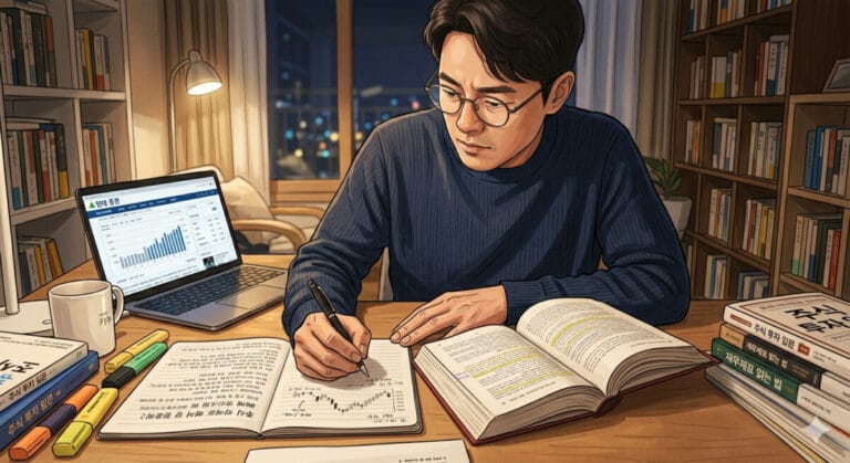 주식 공부 순서에 맞춰 메모하는 투자자의 모습