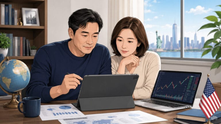 4050 해외주식 투자 종목을 선택하고 있는 부부의 모습