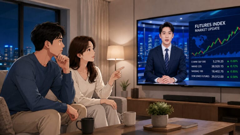 야간 선물 보는 곳 중 뉴스를 통해 확인하고 있는 부부