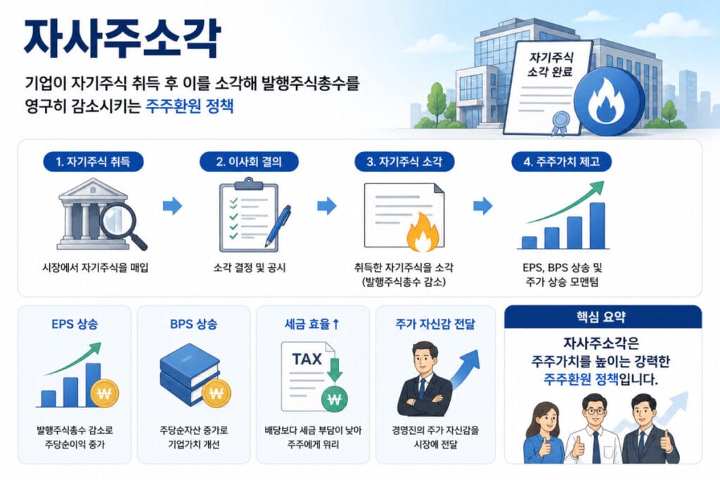 자사주소각 절차와 효과에 대한 인포그래픽