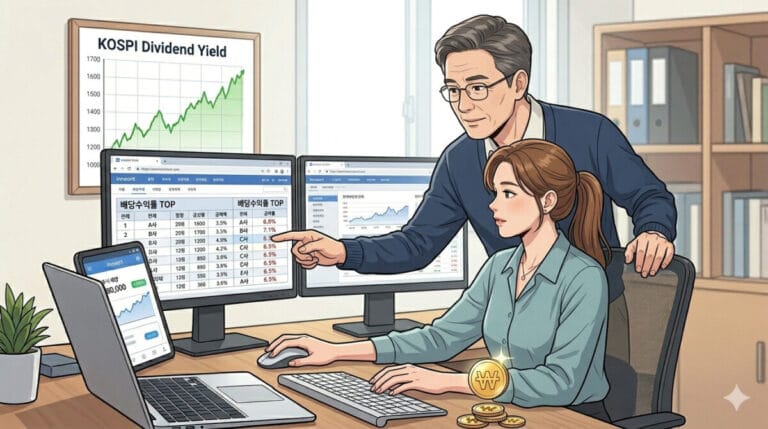 인터넷으로 배당수익률 높은 주식을 찾고 있는 투자자의 모습