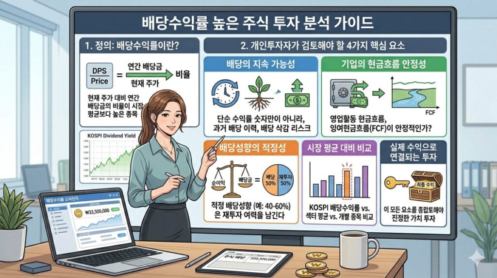배당수익률 높은 주식 투자 분석 가이드 인포그래픽