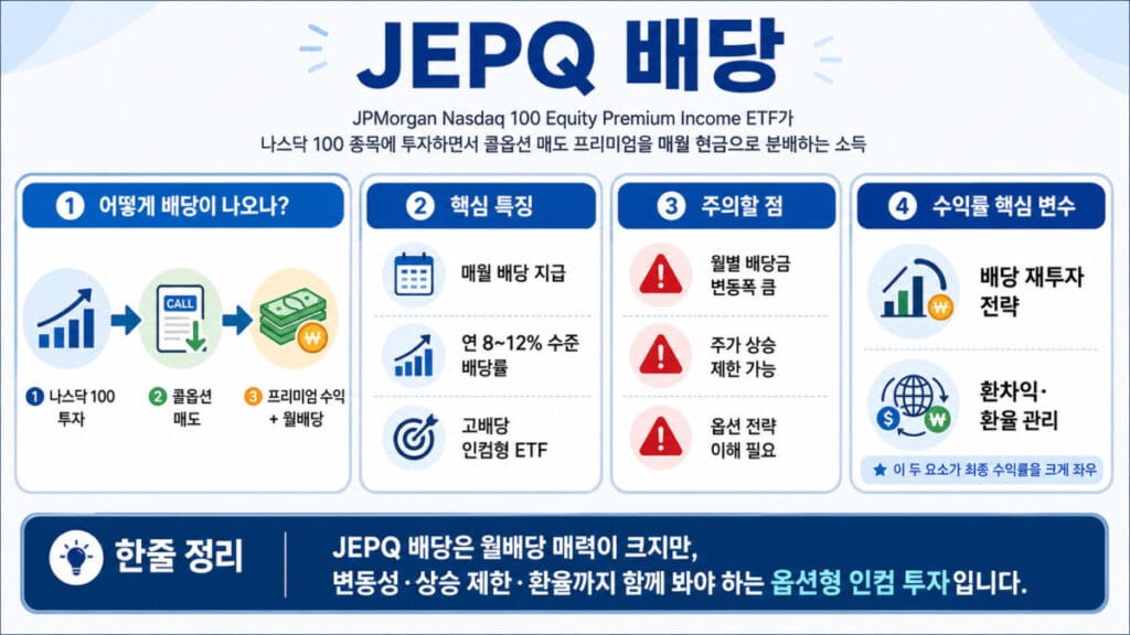 JEPQ 배당 4가지 핵심포인트 인포그래픽
