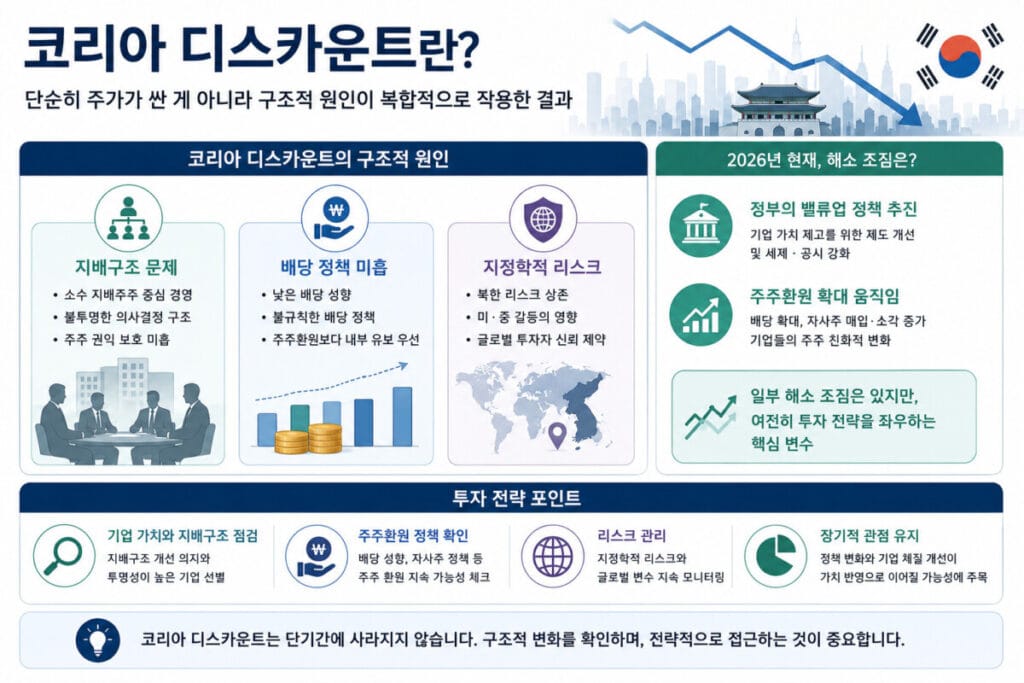 코리아 디스카운트 원인과 투자 전략 포인트 인포그래픽