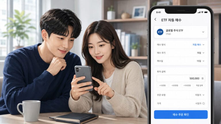 MZ세대 투자 트렌드로 자리잡은 ETF 자동매수를 하고 있는 남녀 투자자