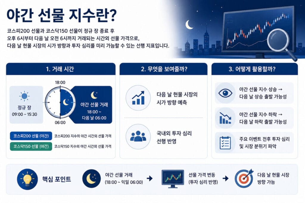 야간 선물 지수 설명하는 인포그래픽