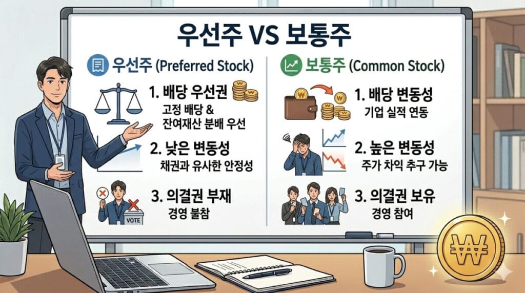 우선주 보통주 차이를 설명하는 강사의 모습