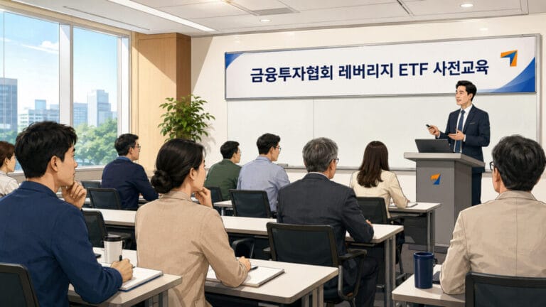 삼성전자 SK하이닉스 레버리지 ETF 투자 전 교육을 받고 있는 투자자들