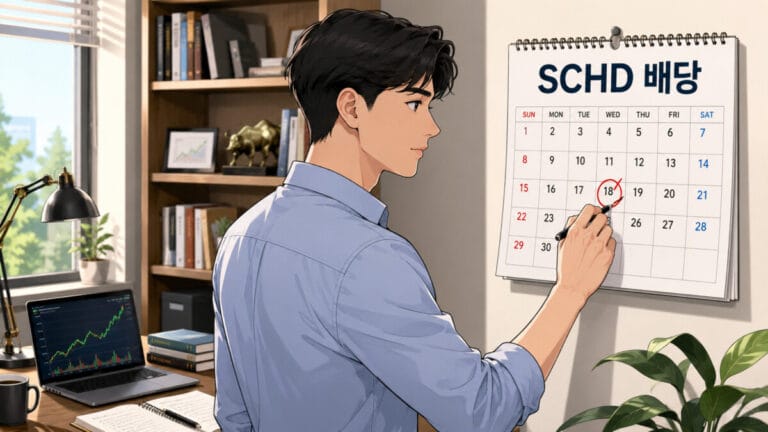 SCHD 배당 일정을 달력에 체크하는 남성