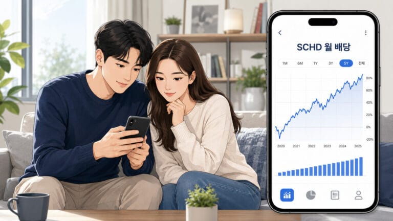 SCHD 월 배당 수익률을 스마트폰으로 확인하는 부부