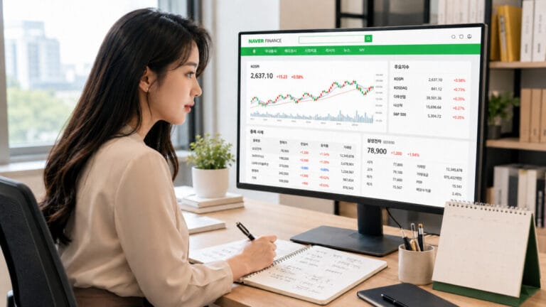 무료로 주식을 공부할 수 있는 주식 사이트에서 공부하고 있는 여성투자자