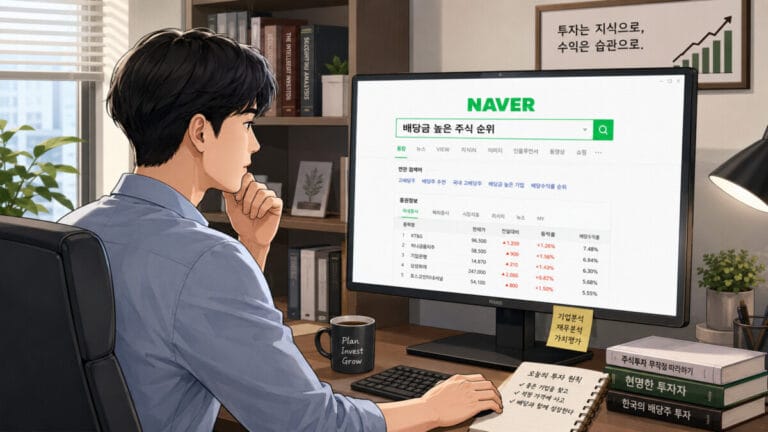네이버에서 배당금 높은 주식 순위 검색하는 투자자