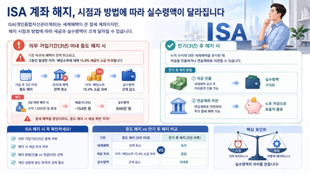 ISA 계좌 해지 핵심포인트 인포그래픽
