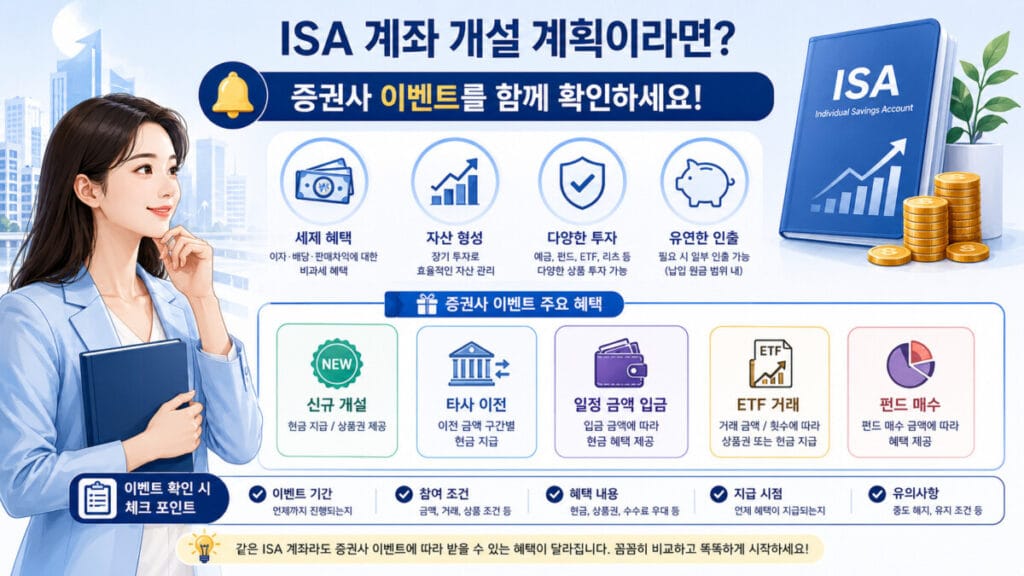 ISA 계좌 이벤트 확인 사항 및 주요 이벤트 혜택 인포그래픽