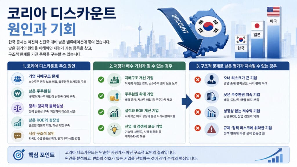 코리아 디스카운트 원인과 기회 인포그래픽