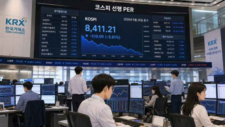 코스피 선행 PER 체크하는 한국거래소 직원들