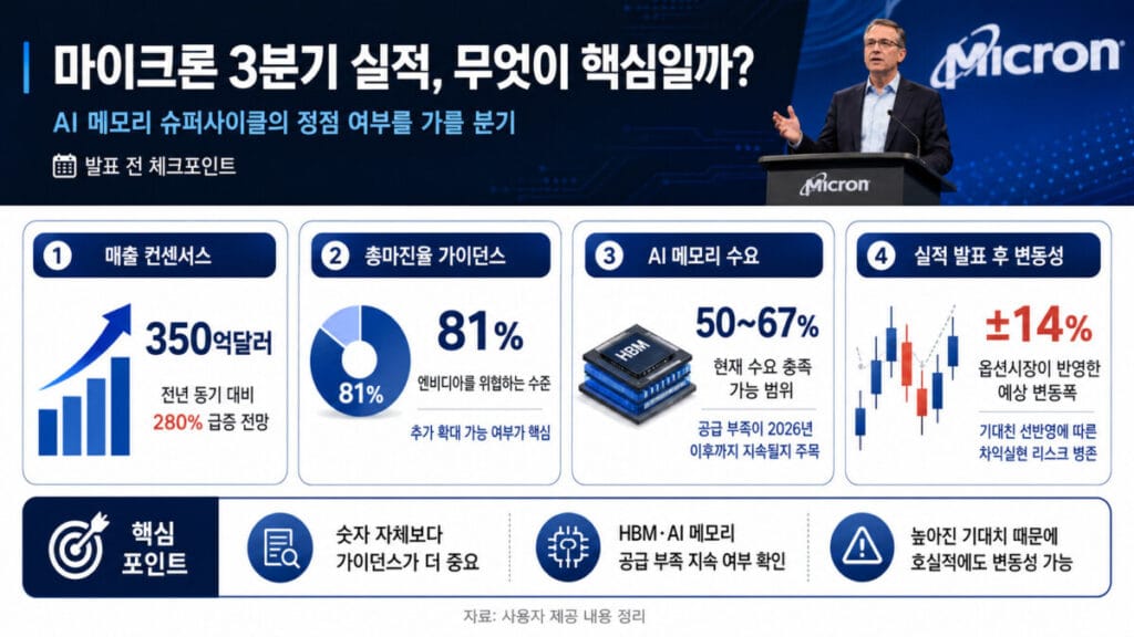 마이크론 실적 발표 핵심 인포그래픽