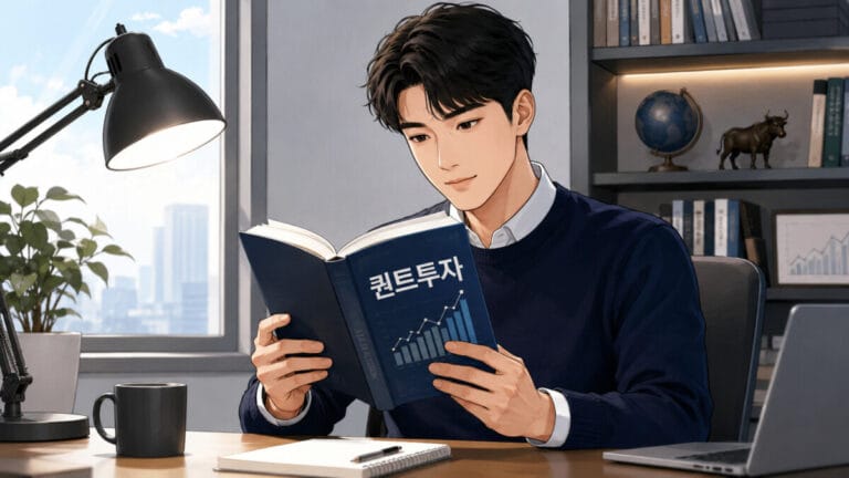 퀀트 투자 뜻을 책을 보며 공부하고 있는 투자자