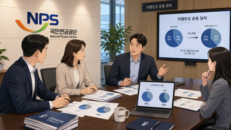 국민연금 관계자들이 리밸런싱 회의를 하는 모습