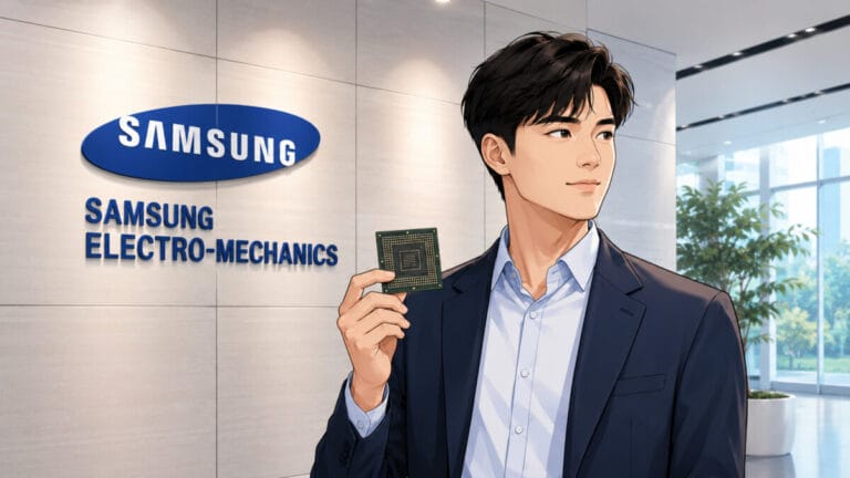 한 남성이 삼성전기 MLCC 관련 부붐을 들고 있다