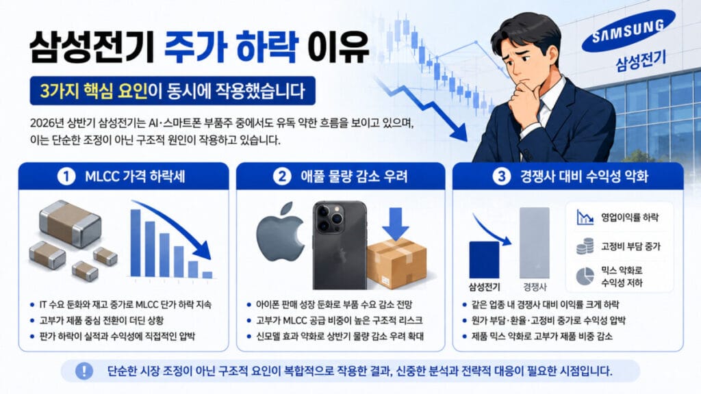 삼성전기 주가 하락 이유 3가지 인포그래픽