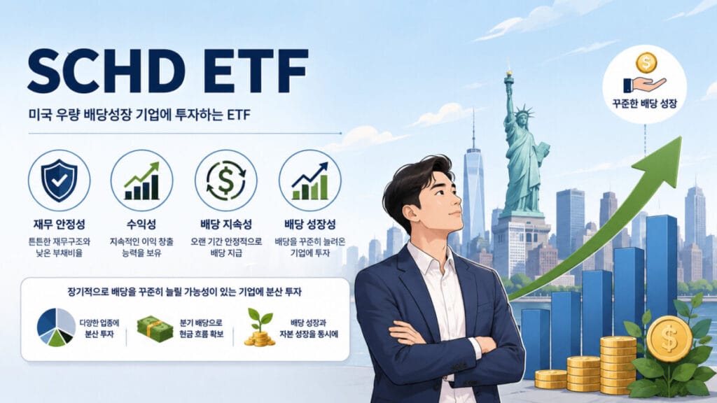SCHD ETF의 강정 4가지를 표현한 인포그랙