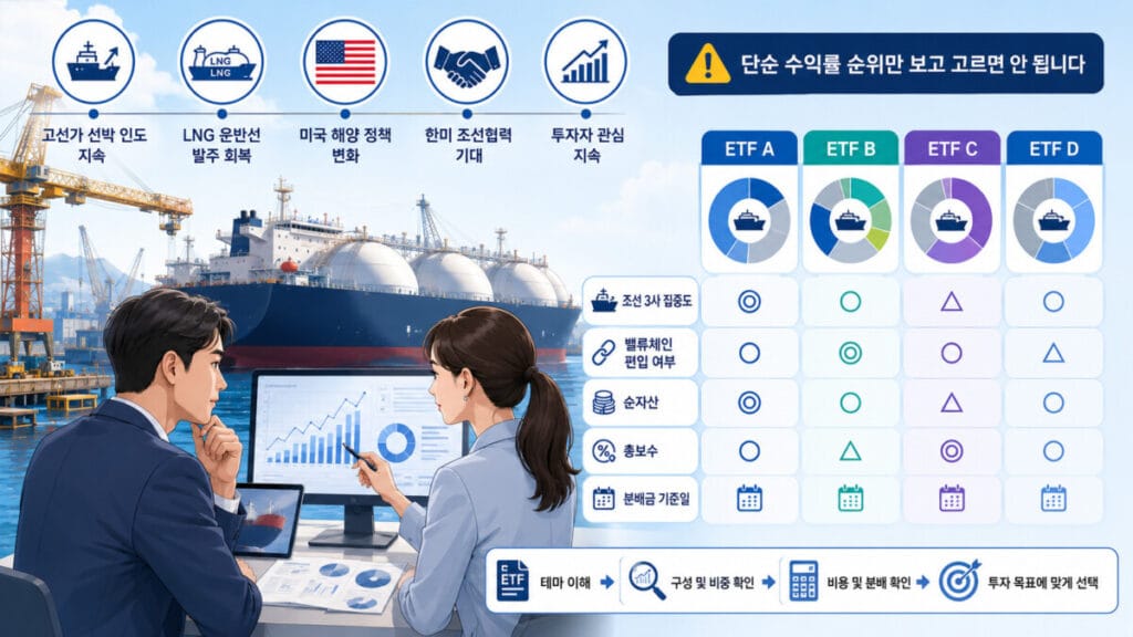 조선주 ETF 추천 시 핵심포인트 인포그래픽