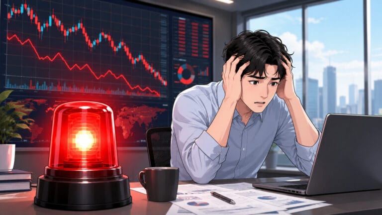 사이드카 발동 경고등이 들어와 한 투자자가 머리를 감싸쥐고 있다.