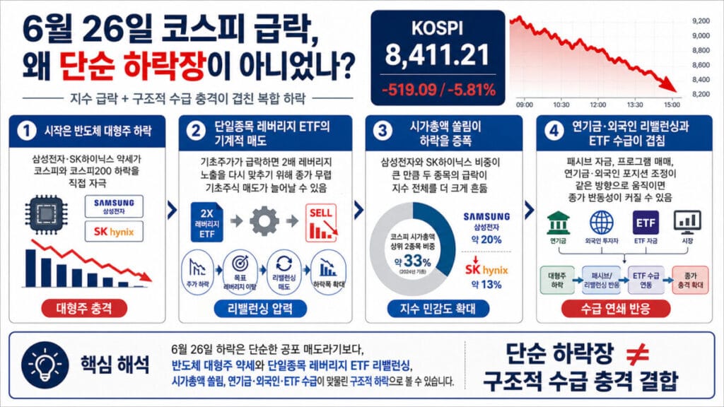 6월 26일 코스피 급락, 단일종목 레버리지 ETF가 하락을 키운 이유 인포그래픽