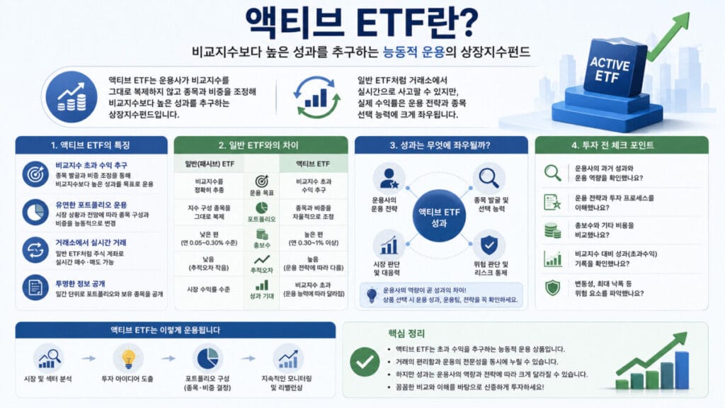 액티브 ETF 뜻과 특징 인포그래픽