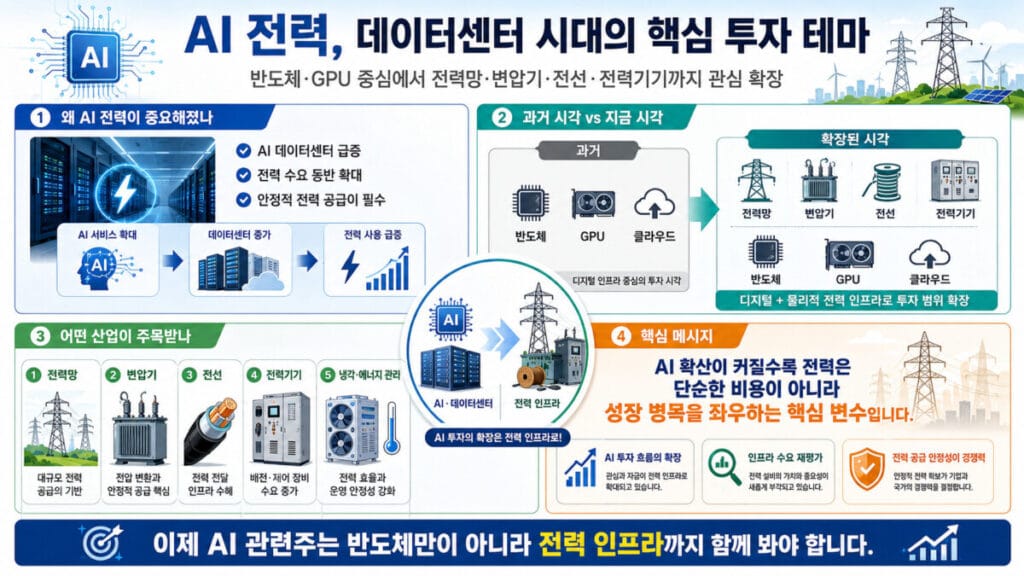 AI 전력 테마 핵심 투자 인포그래픽.