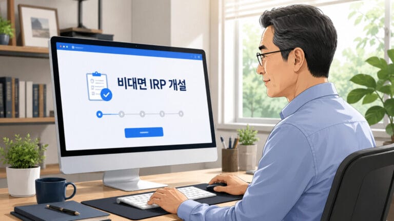 IRP 계좌 추천을 받고 비대면으로 신청하는 중년 투자자