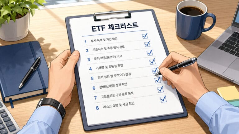 ETF 단점 체크리스트를 정리하고 있는 모습