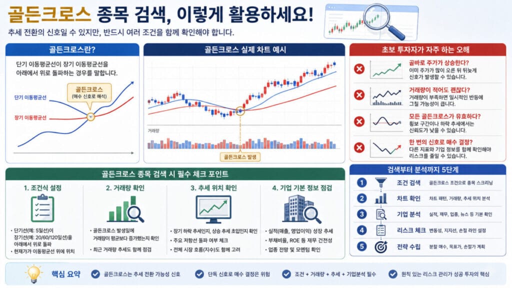 골든크로스 종목 검색 체크 포인트 인포그래픽