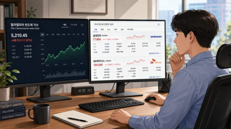 필라델피아 반도체 지수와 삼성전자, SK하이닉스를 비교하는 투자자