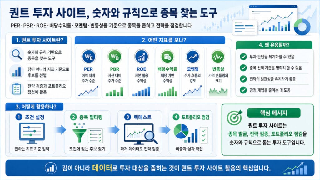 퀀트 투자 사이트 핵심 인포그래픽