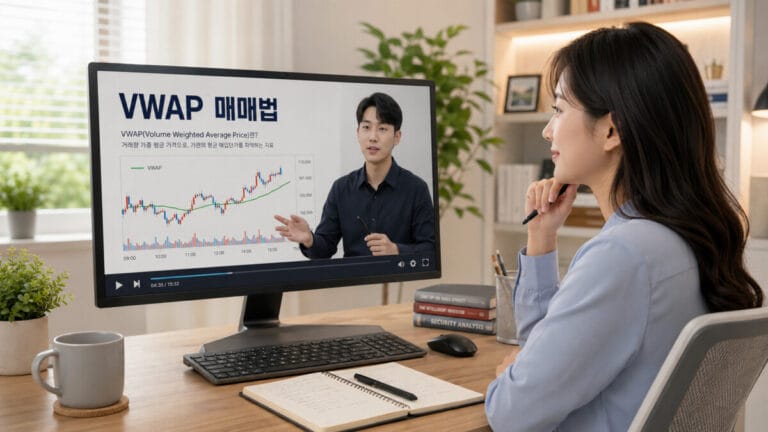 VWAP 매매법 온라인 강의를 듣고있는 여성투자자
