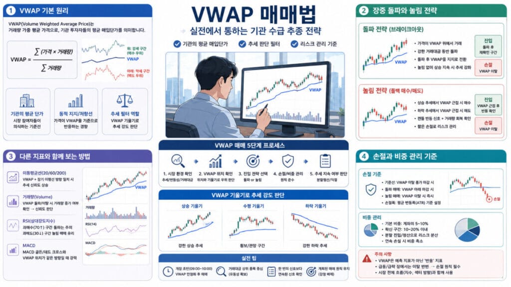 VWAP 매매법 핵심 4가지 인포그래픽