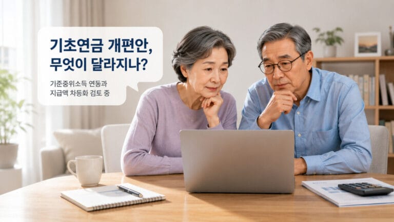 기초연금 개편 내용을 찾아보고 있는 부부의 모습