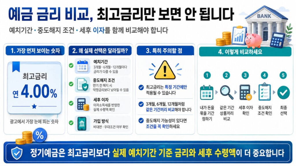 예금 금리 비교 시 주의사항 인포그래픽