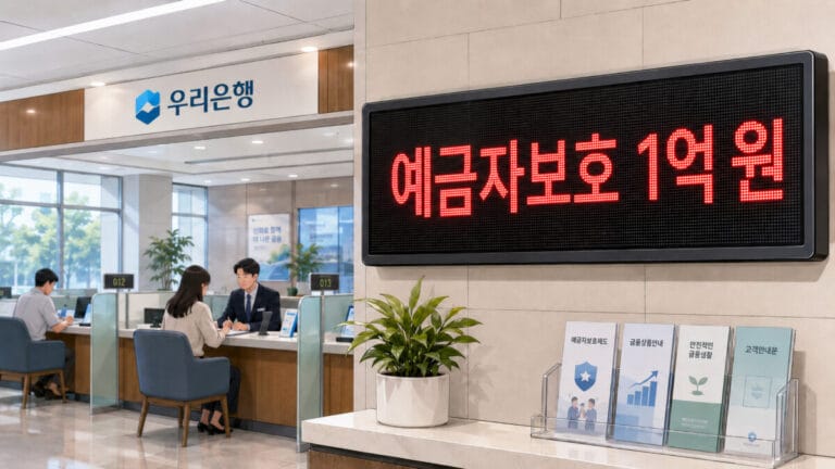 은행 내부에 있는 전광판에 '예금자보험 1억 원'이라고 적혀있다