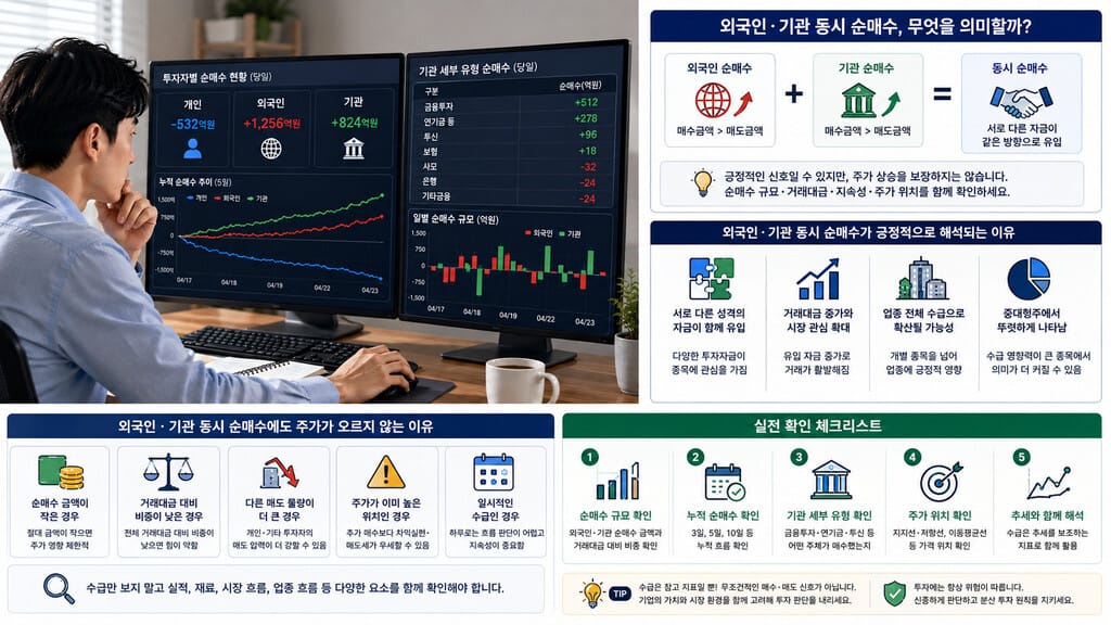외국인 기관 동시 순매수 상황 확인 체크리스트 인포그래픽