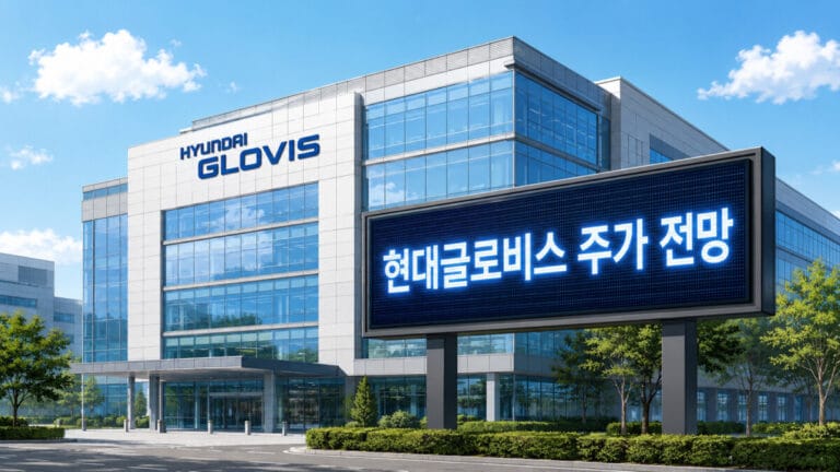 현대글로비스 건물 앞 led 전광판에 '현대글로비스 주가 전망'이라고 적혀있다
