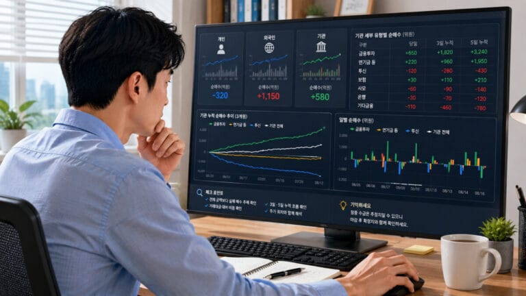 기관 순매수 실시간 현황을 PC 모니터에서 확인하는 투자자